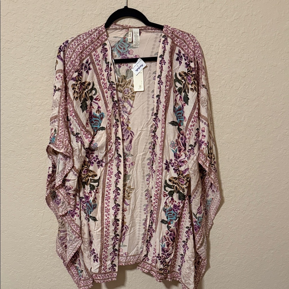 Floral Boho Kimono Cardigan in Blush and Purple nwt
